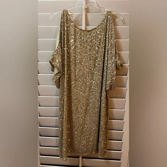 Aidan Mattox Dresses Aidan Mattox Gold Beaded Cold Shoulder